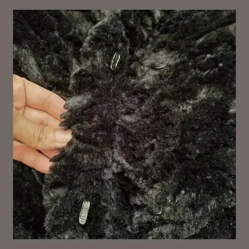 Adrienne Landau Faux Fur Shearling Vest Small Black Luxe Statement Uptown NEW